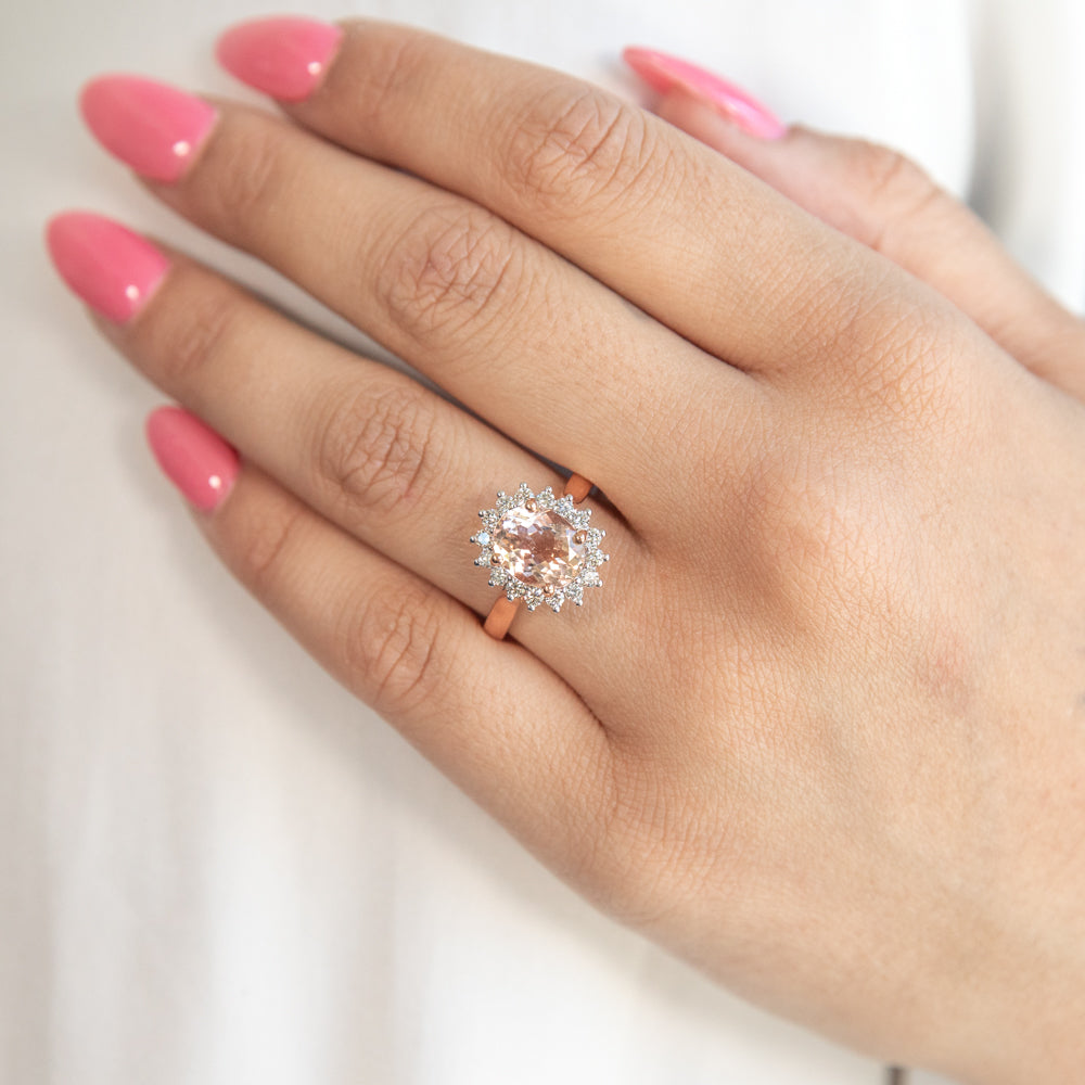 9ct Rose Gold 2.30 Carat Morganite and 1 2 Carat Diamond Ring