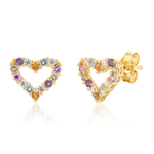 Load image into Gallery viewer, 9ct Yellow Gold Rainbow Gemstone Heart Studs