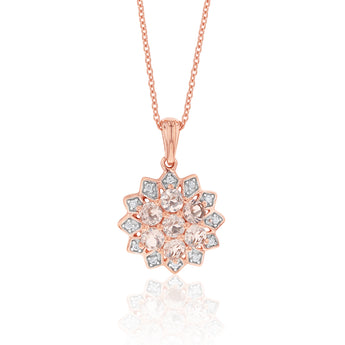 Rose Plated Sterling Silver Morganite and White Zircon Starburst Pendant on Chain