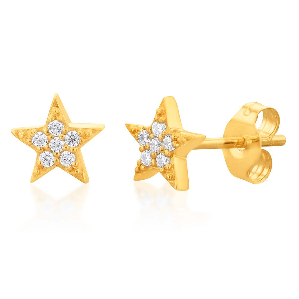 9ct Yellow Gold Zirconia Star Studs