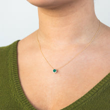 Load image into Gallery viewer, 9ct Yellow Gold 5mm Created Emerald and Diamond Halo Pendant on 45cm Chain