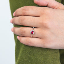 Load image into Gallery viewer, 9ct Yellow Gold 6mm Created Ruby and Diamond Halo Ring