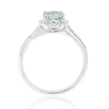 Load image into Gallery viewer, 9ct White Gold 6mm Aquamarine and Diamond Halo Ring