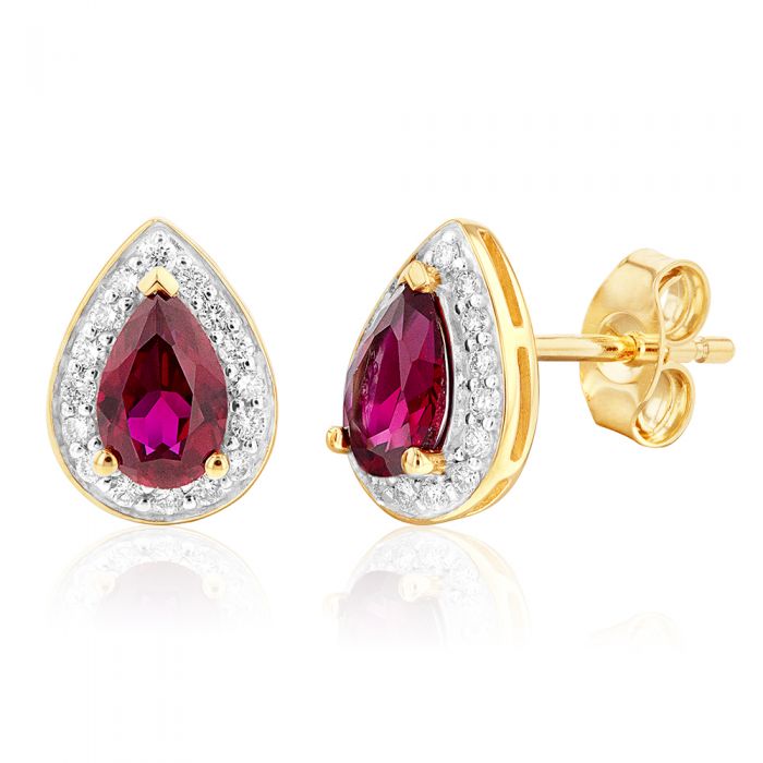 Bevilles Pear Halo Stud Earrings with 0.16tw of Diamonds in 9kt Yellow Gold main image 0