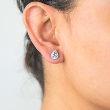 Load image into Gallery viewer, 9ct White Gold 6x4mm Aquamarine and Diamond Pear Halo Stud Earrings
