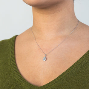 9ct White Gold 0.65ct Aquamarine and 0.15ct Diamond Pear Pendant on 45cm Chain