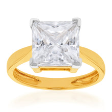 Load image into Gallery viewer, 9ct Yellow Gold 3.00ct Diamond Equivalent 9.5mm Princess Cut Zirconia Solitaire