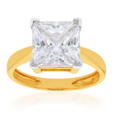 9ct Yellow Gold 3.00ct Diamond Equivalent 9.5mm Princess Cut Zirconia Solitaire