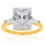 9ct Yellow Gold Emerald Cut and Baguette Zirconia Fancy Ring