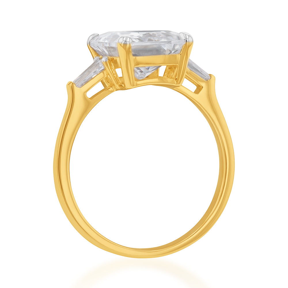 9ct Yellow Gold Emerald Cut and Baguette Zirconia Fancy Ring