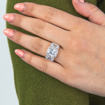 9ct Yellow Gold Emerald Cut Zirconia Trilogy Ring