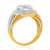 9ct Yellow Gold Round Double Halo Zirconia Split Band Ring