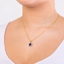 Load image into Gallery viewer, 9ct Yellow Gold Created Sapphire and Diamond Pendant 46cm Gold Plated Chain