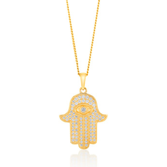 9ct Yellow Gold Zirconia Hamsa Pendant
