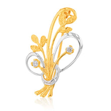Load image into Gallery viewer, 9ct Two Tone Zirconia Flower Bouquet Brooch