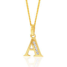 Load image into Gallery viewer, 9ct Yellow Gold Initial A Zirconia Pendant