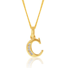 Load image into Gallery viewer, 9ct Yellow Gold Initial C Zirconia Pendant