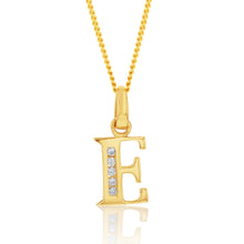 Load image into Gallery viewer, 9ct Yellow Gold Initial E Zirconia Pendant