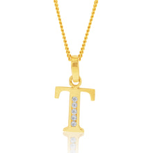 Load image into Gallery viewer, 9ct Yellow Gold Initial T Zirconia Pendant