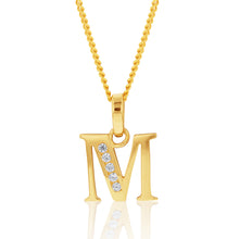 Load image into Gallery viewer, 9ct Yellow Gold Initial M Zirconia Pendant