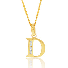 Load image into Gallery viewer, 9ct Yellow Gold Inital D Zirconia Pendant