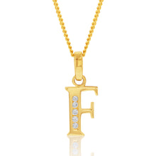 Load image into Gallery viewer, 9ct Yellow Gold Initial F Zirconia Pendant