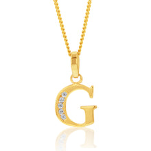 Load image into Gallery viewer, 9ct Yellow Gold Initial G Zirconia Pendant