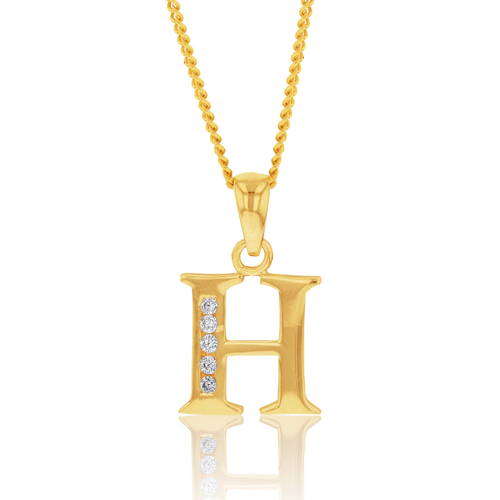 9ct Yellow Gold Initial H Zirconia Pendant