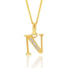 Load image into Gallery viewer, 9ct Yellow Gold Initial N Zirconia Pendant