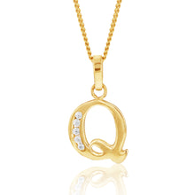 Load image into Gallery viewer, 9ct Yellow Gold Initial Q Zirconia Pendant