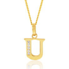 Load image into Gallery viewer, 9ct Yellow Gold Initial U Zirconia Pendant