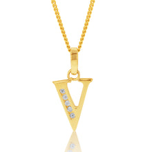 Load image into Gallery viewer, 9ct Yellow Gold Initial V Zirconia Pendant