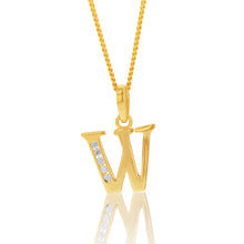 Load image into Gallery viewer, 9ct Yellow Gold Initial W Zirconia Pendant
