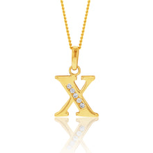 Load image into Gallery viewer, 9ct Yellow Gold Initial X Zirconia Pendant