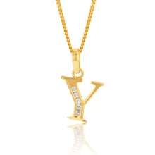 Load image into Gallery viewer, 9ct Yellow Gold Initial Y Zirconia Pendant