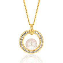 Load image into Gallery viewer, 9ct Yellow Gold 6mm Freshwater Pearl and Zirconia Pendant