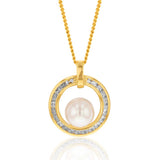 9ct Yellow Gold 6mm Freshwater Pearl and Zirconia Pendant