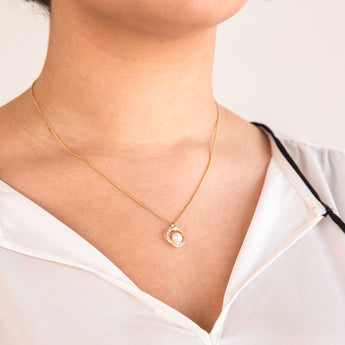 9ct Yellow Gold 6mm Freshwater Pearl and Zirconia Pendant
