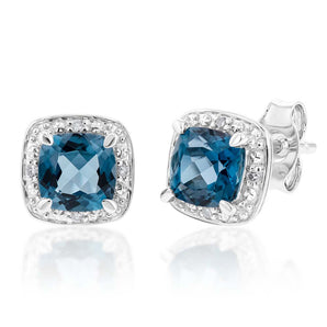 9ct White Gold 1.40ct London Blue Topaz and Diamond Stud Earrings