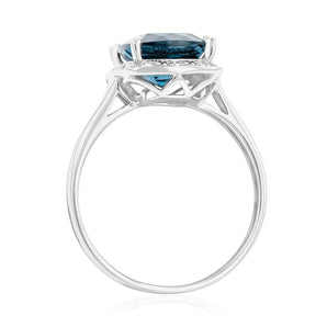 9ct White Gold 2.70ct London Blue Topaz and Diamond Ring