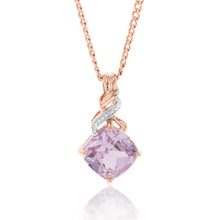 Load image into Gallery viewer, 9ct Rose Gold Created Peach Sapphire and Diamond Cushion Cut Pendant