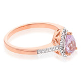 9ct Rose Gold Created Peach Sapphire & Diamond Pear Ring