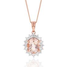 Load image into Gallery viewer, 9ct Rose Gold 2.30ct Morganite and Diamond Pendant on 45cm 9ct Rose Gold Chain
