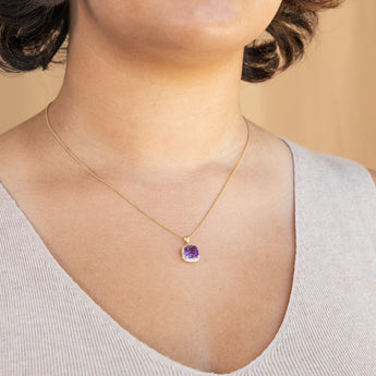 9ct Yellow Gold Amethyst and Diamond Pendant
