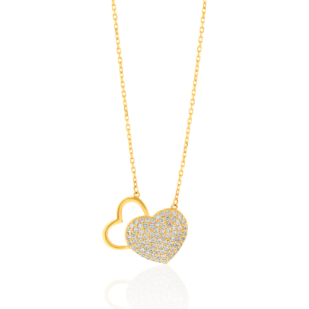 9ct Yellow Gold Cubic Zirconia On Heart Pendant On 43.2cm Chain
