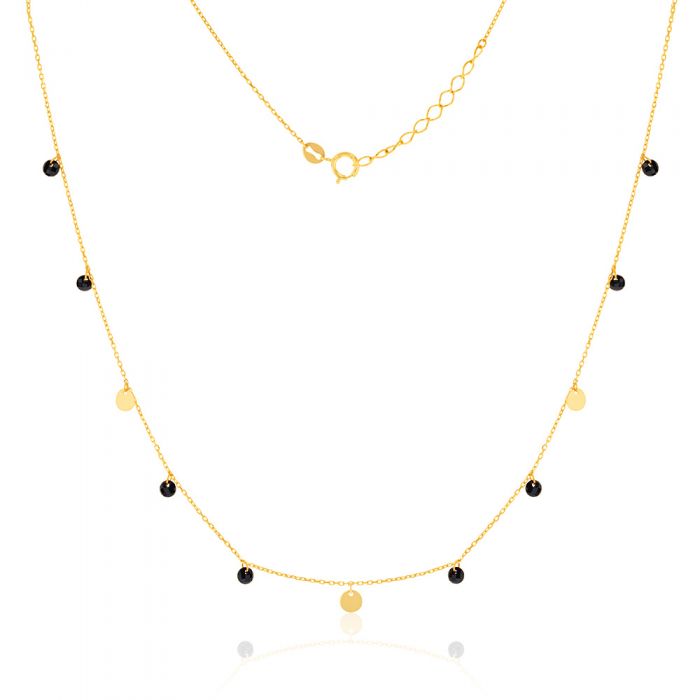 9ct Yellow Gold Black Zirconia and Gold Disc Charm 41.90cm Chain