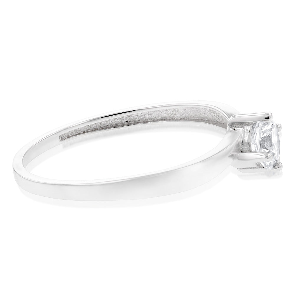 9ct White Gold Cubic Zirconia 4 Claw Ring
