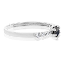 Load image into Gallery viewer, 9ct White Gold Black Zirconia Solitaire Fancy Channel Ring