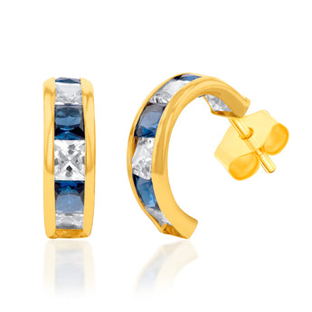 9ct Yellow Gold Blue and White Zirconia Half Hoops