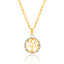Load image into Gallery viewer, 9ct Yellow Gold Zirconia Tree of Life Round Pendant